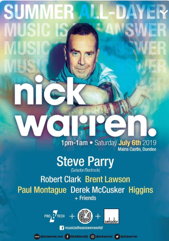 Nick Warren Summer All-Dayer poster, Music is the Answer at Mains Castle, Dundee, Saturday 6 July 2019